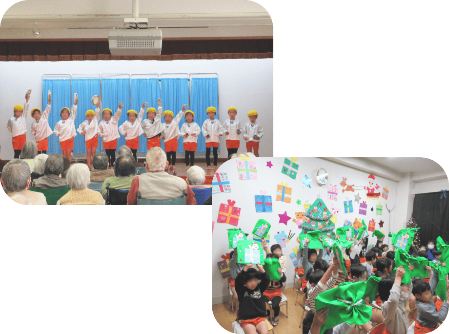 じいさん、おばあさんを迎える会とクリスマス会の写真